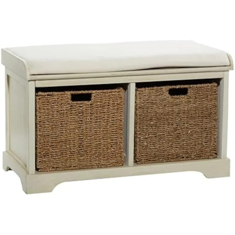 Deco 79 Wood 2 Baskets Storage Bench with Cushion Seat, 34" X 16" X 20", White
Deco 79 Wood 2 Baskets Storage Bench with Cushion Seat, 34" X 16" X 20", White