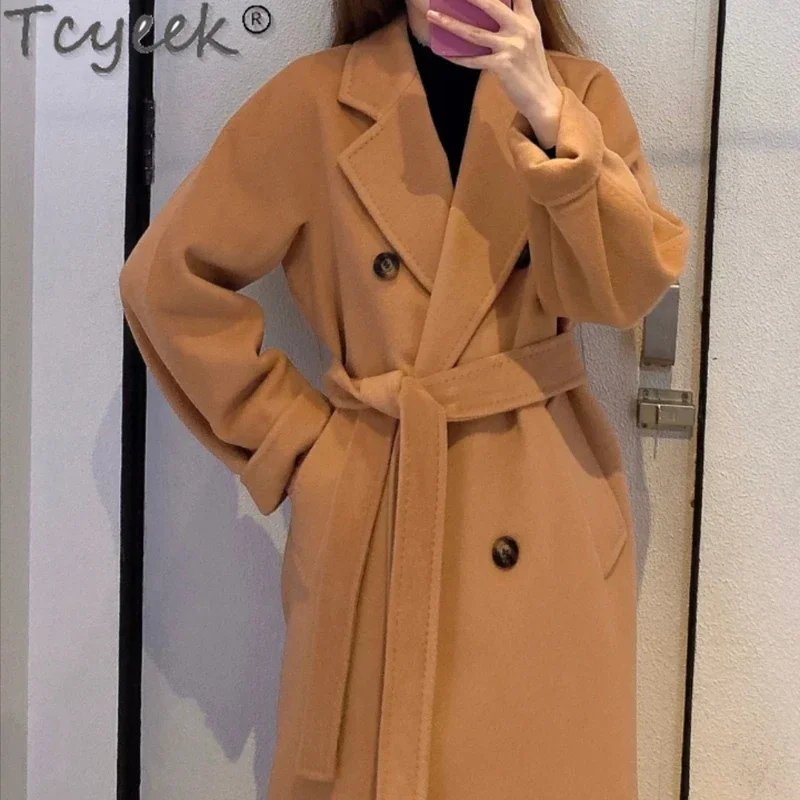 

Tcyeek Korean Fashion Woolen Coat 100% Wool Coat Female Trench Coats Double-sided Cashmere Coat Jackets Long Overcoat Women Zm