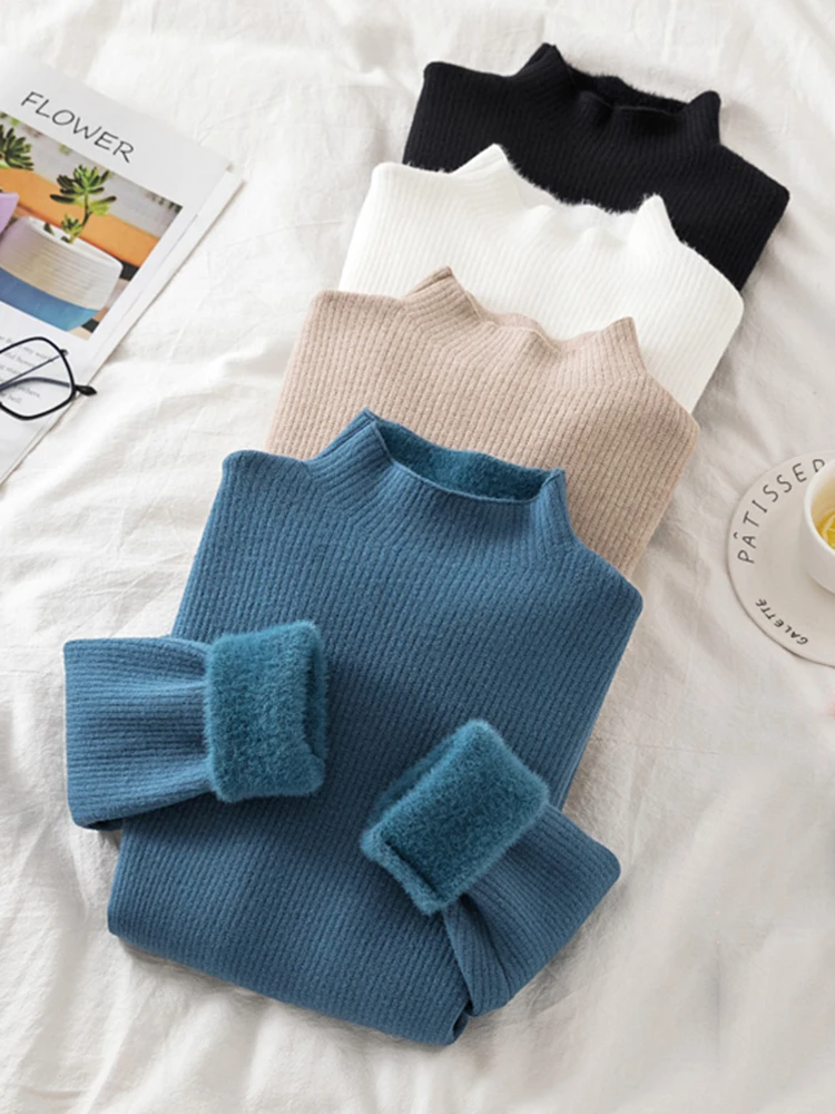 Women Half Turtleneck Sweater Thicken Plus Velvet Woman Sueter Winter Pullovers Casual Warm Flocking Fleece Lined Knitwear Tops
Women Half Turtleneck Sweater Thicken Plus Velvet Woman Sueter Winter Pullovers Casual Warm Flocking Fleece Lined Knitwear Tops