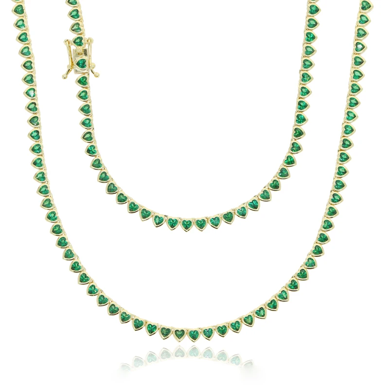 

Женская цепочка-чокер с кубическим цирконием, ожерелье в форме сердца, роскошное классическое Ювелирное Украшение геометрической формы, цвет зеленый/белый, 41 см