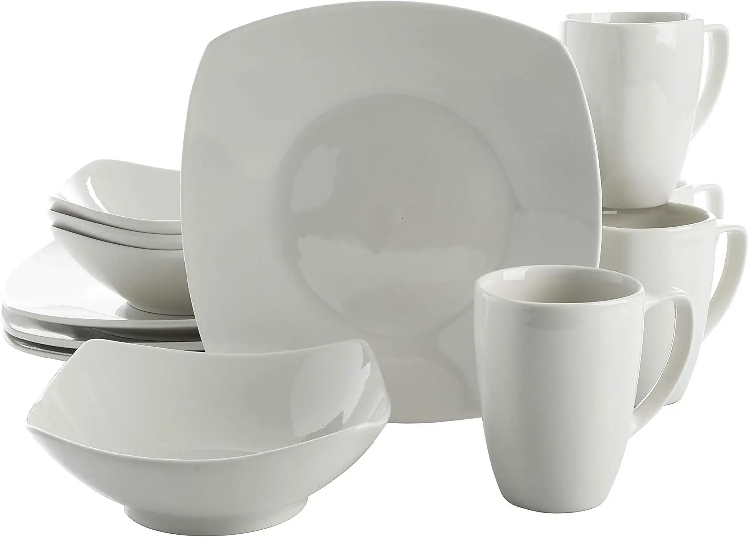 

Gibson Home Amelia Court Porcelain Chip and Scratch Resistant Dinnerware set, Service for 4 (12pcs), White (Soft Square)