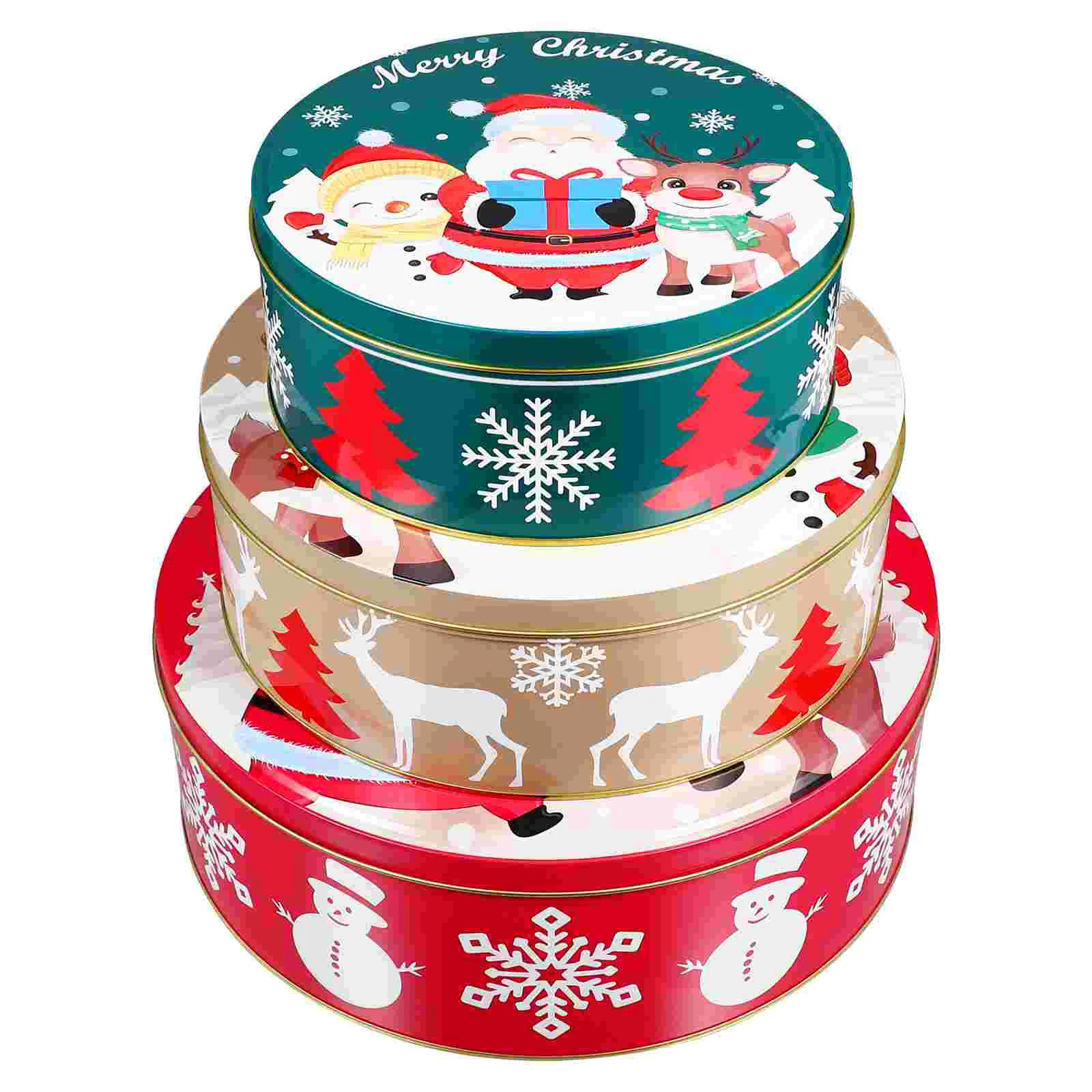 

Christmas Tin Box Tinplate Candy Cookie Cases Jar Boxes Storage Containers Packing Round Xmas Gift