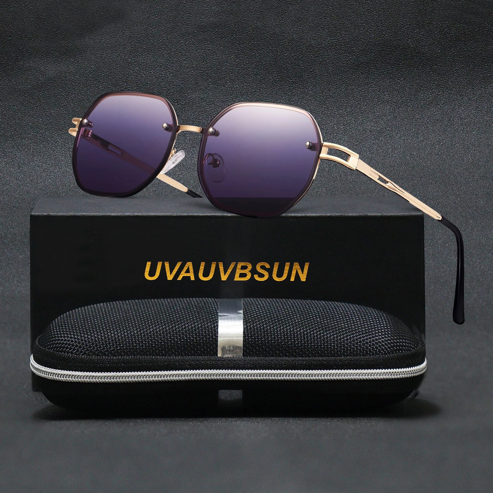 

2022 New Fashion Gradient Ocean Slice Rimless Trimming Sunglasses Luxury Brand Design Metal Round Frame Sun Glasses UV400