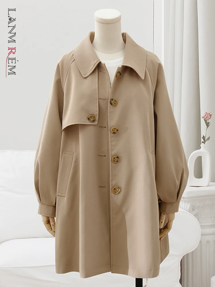 

LANMREM Khaki Office Lady Trench Coat Women Lapel Single Breasted Long Sleeves Windbreaker Fashion Clothes 2024 New 32D828