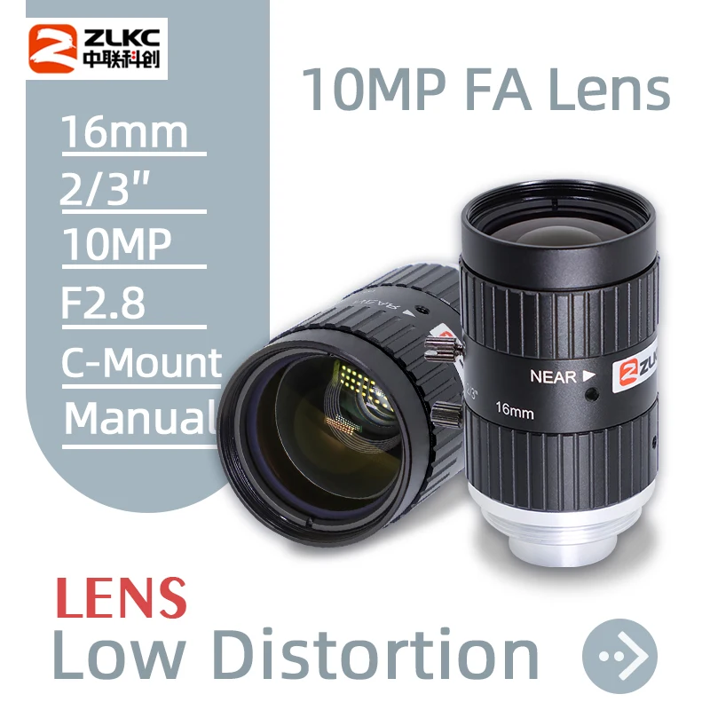 

ZLKC 10MP 5MP 16mm F2.8 2/3" FA Fixed Focal Lenth Manual Iris High-Resolution C Mount Lens Machine Vision Low Distortion Compact