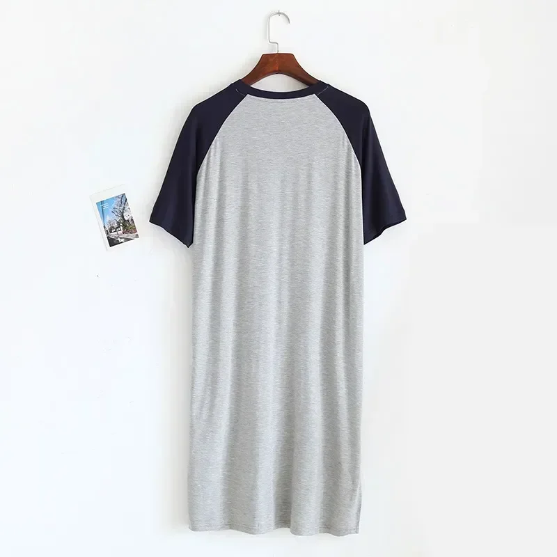 

Модальная Слитная Домашняя одежда с V-образным вырезом, комбинированные ночные рубашки, большие размеры, летняя Ночная рубашка средней длины, тонкая мужская домашняя одежда