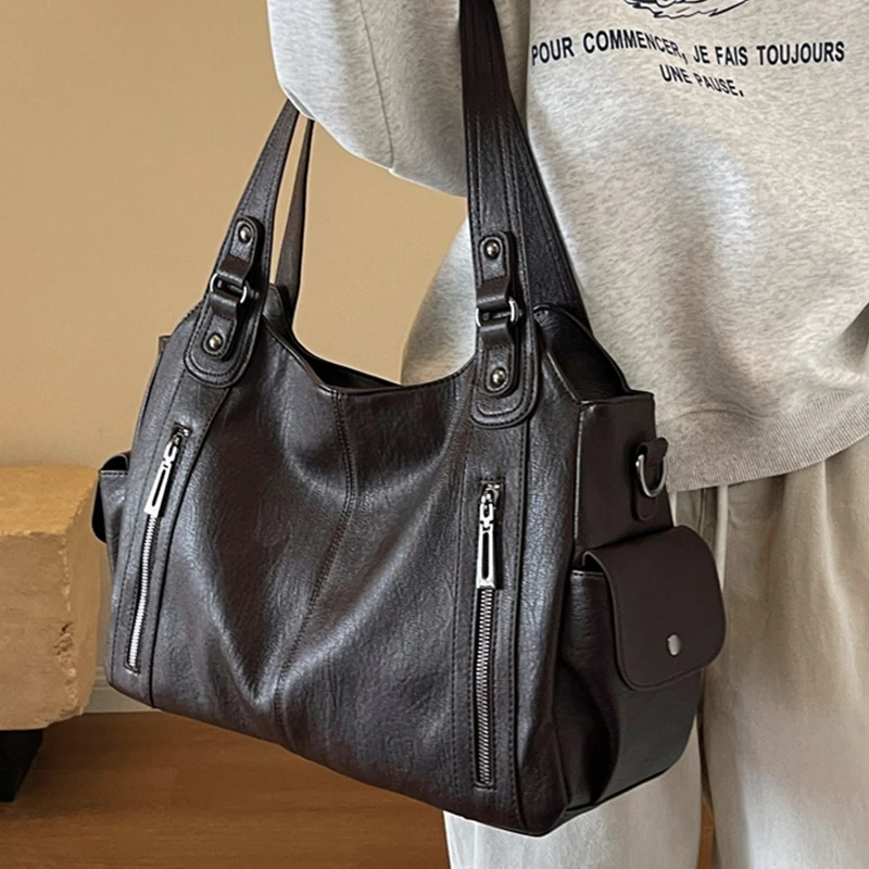 

Women's Coffee Underarm Shoulder Bag Stylish Medium Pu Leather Multi Pocket Female Handbag Ladys Elegant Commuter Crossbody Bags