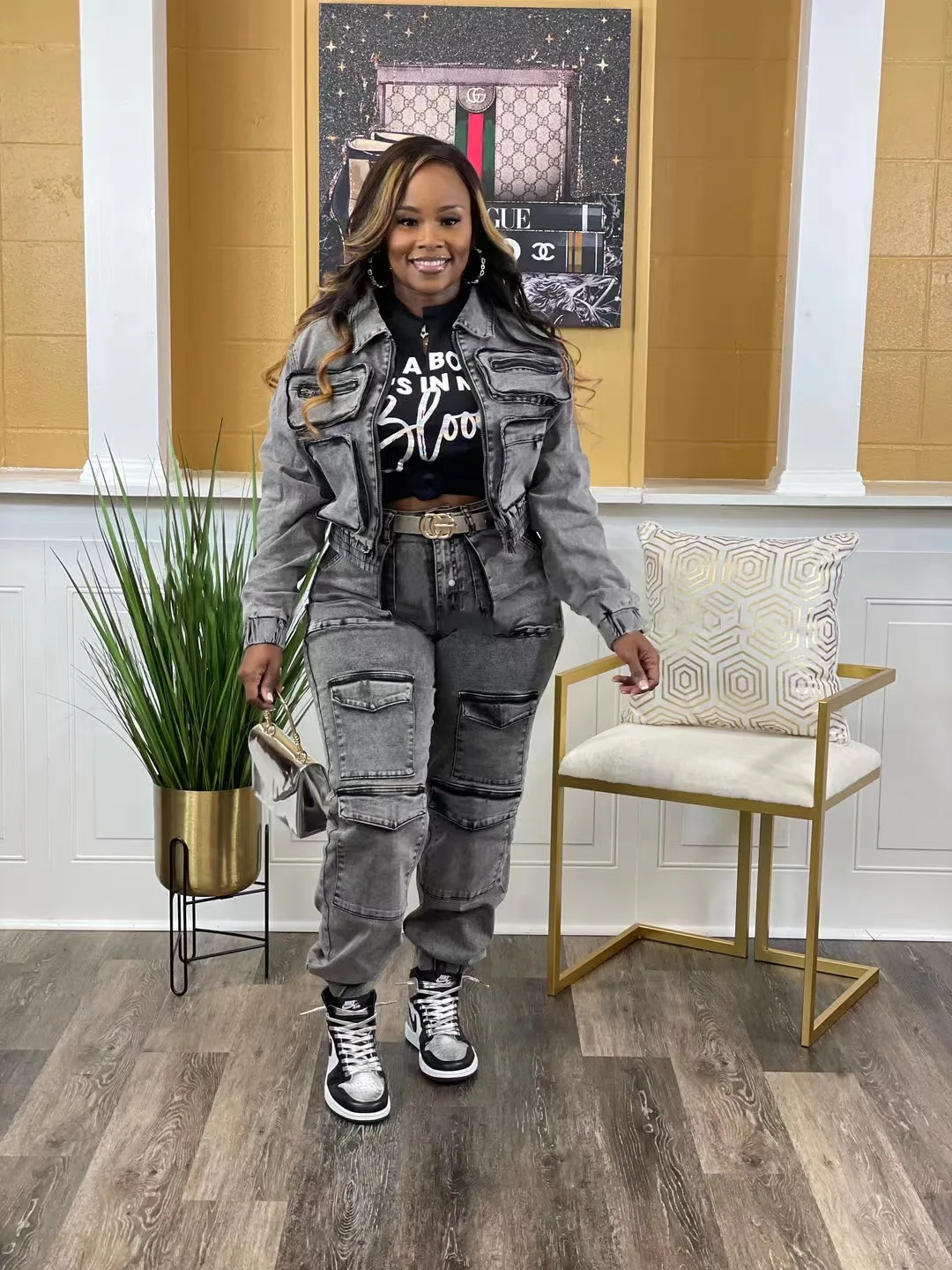 Women Fashion Denim 2 Piece Set Pockets Turn-down Collar Long Sleeve Zipper Elastic Jackets High Waist Pants Suits Streetwear
Women Fashion Denim 2 Piece Set Pockets Turn-down Collar Long Sleeve Zipper Elastic Jackets High Waist Pants Suits Streetwear