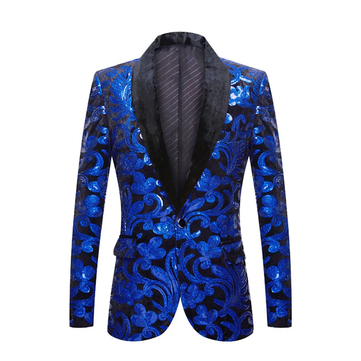 

2024 Men's Velvet Green Collar Sapphire Blue Sequined blazer Wedding Banquet Stage Performance blazer