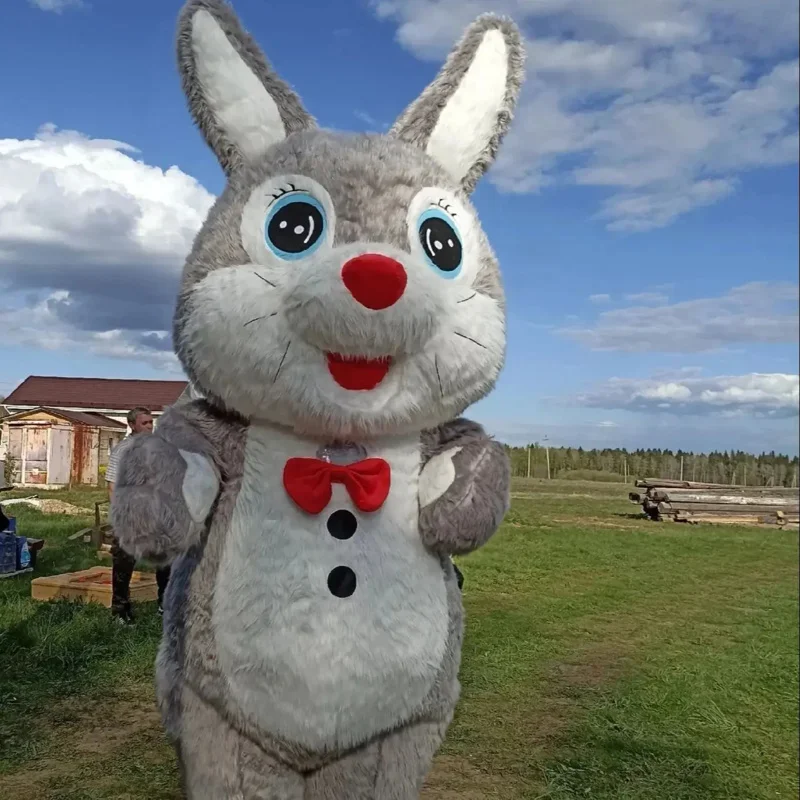 

2024 Cute Inflatable Grey Red Easter Bunny Mascot Costume Adult Blow Up High quality 2m/2.6m Rabbit Funny Cosplay Dress