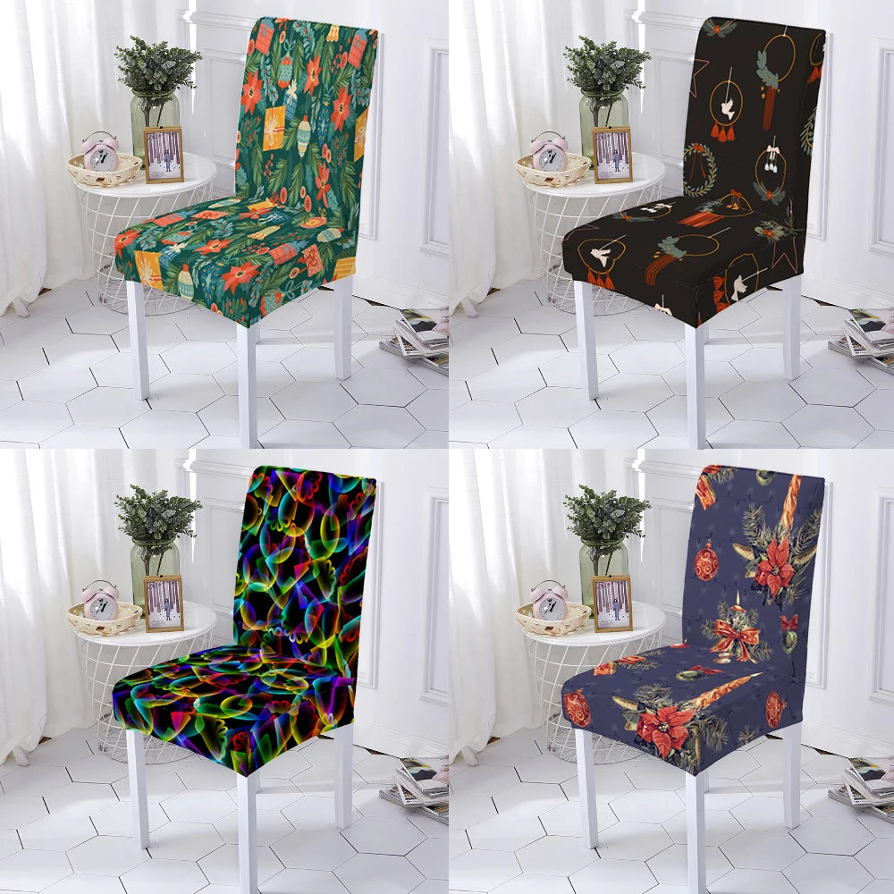 

Elastic 3D Print Chair Cover Christmas Spandex Chair Slipcover Strech Kitchen Stools Seat Covers Home Hotel Banquet Decoration