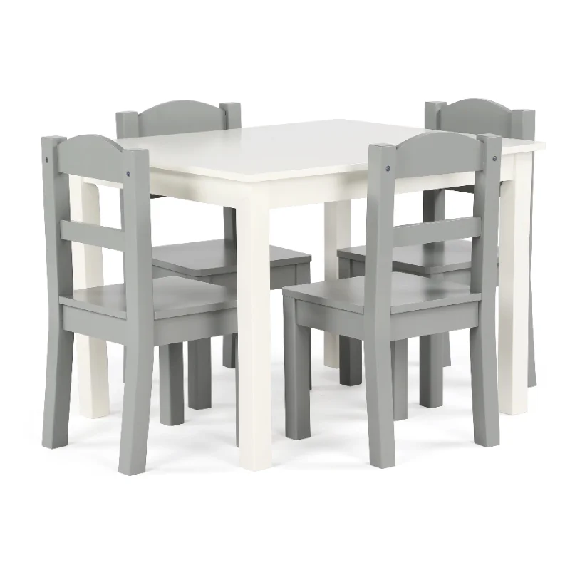 

Humble Crew Springfield 5-Piece Wood Child Table & Chairs Set in kids desk White & Grey