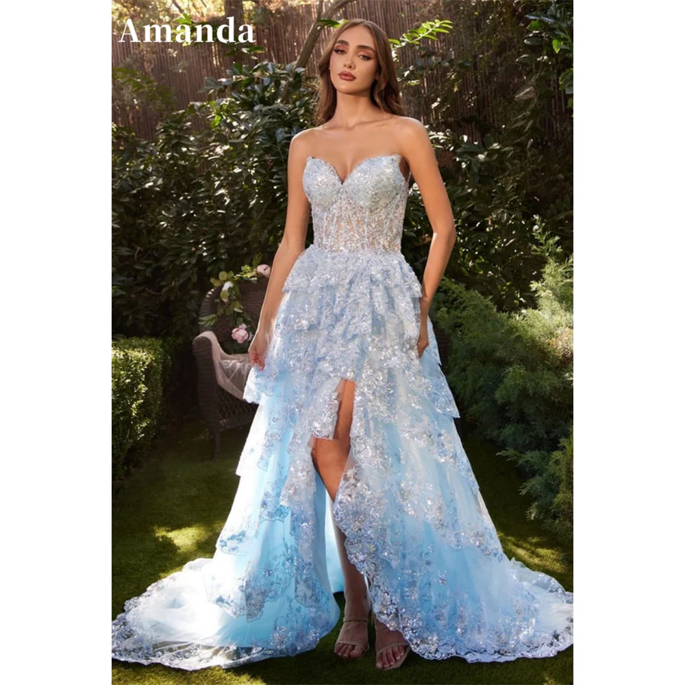 Amanda Baby Blue Lace Prom Dress 2024 Princess Strapless Side Split Formal Occasion Dresses Sweet Shiny Lace Train Party Dress
Amanda Baby Blue Lace Prom Dress 2024 Princess Strapless Side Split Formal Occasion Dresses Sweet Shiny Lace Train Party Dress
