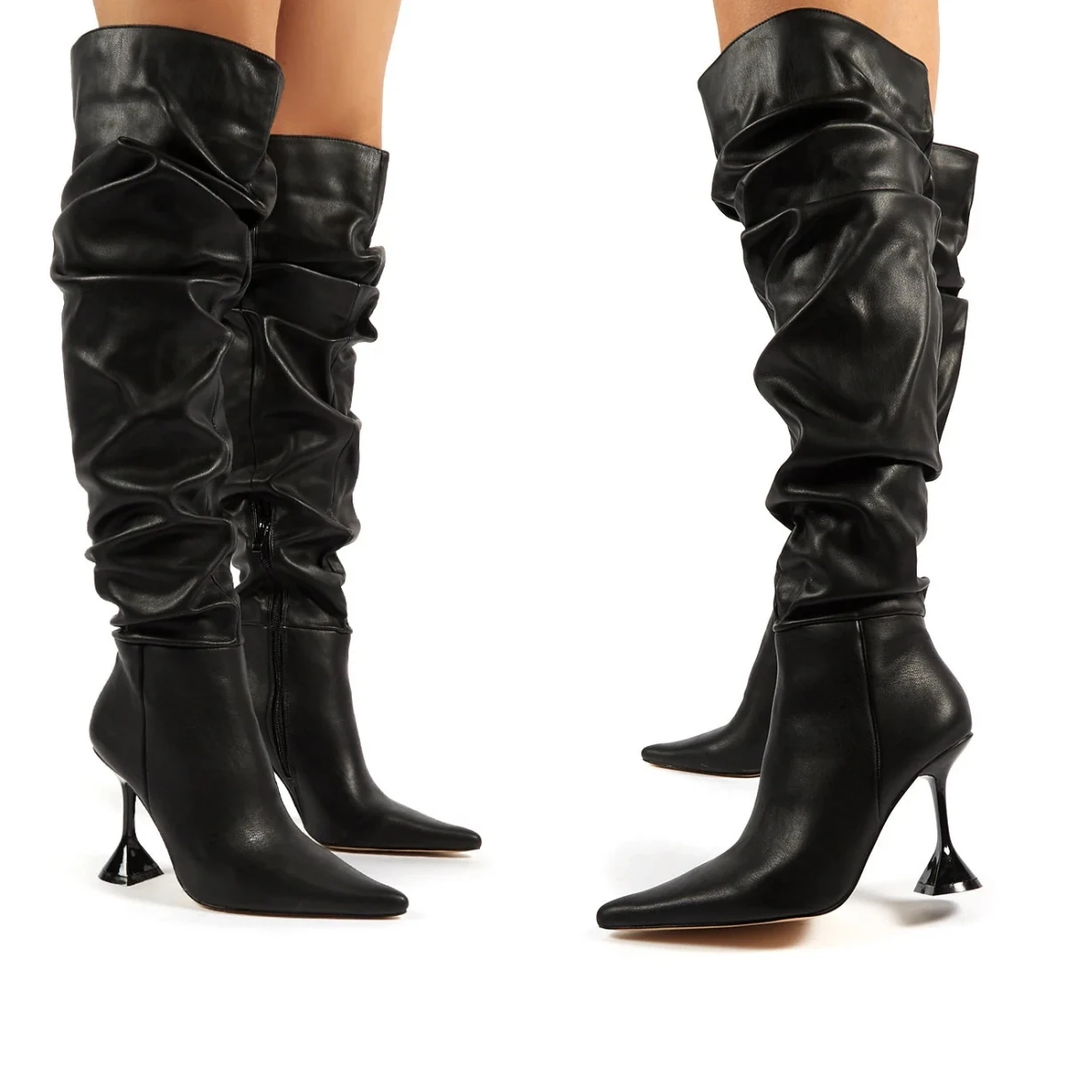 Thigh High Heels Boots Flared Long boots Female Women White Black Pleated Big Size Over The Knee Boots For Women 
Thigh High Heels Boots Flared Long boots Female Women White Black Pleated Big Size Over The Knee Boots For Women