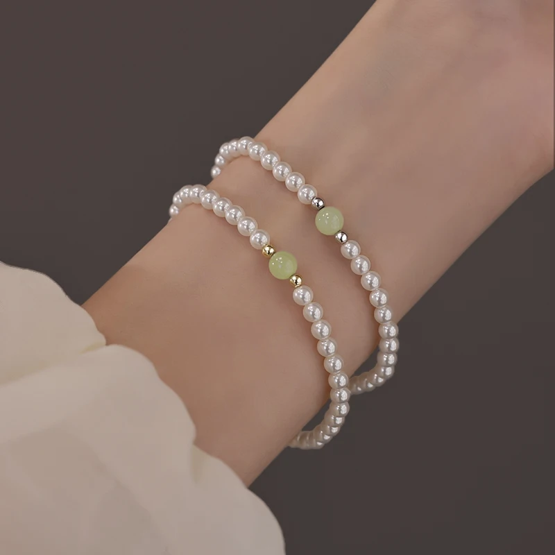 

925 Silver Pearl and Jade Bracelet for Women, Light, Luxury, Niche, Delicate, Bead, Hand Decoration, New, 2024