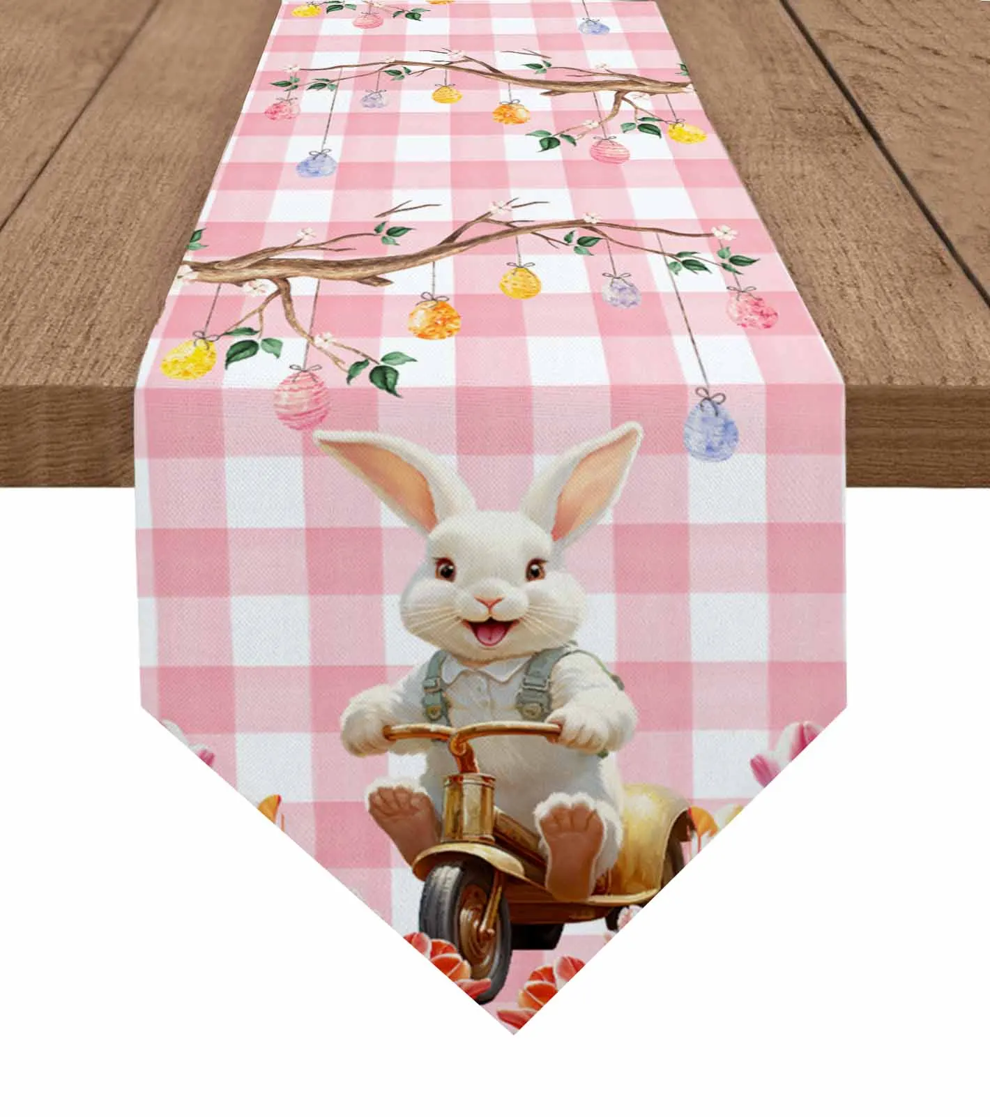 

Пасхальный кролик, ветка тюльпана, яйца, клетчатая настольная дорожка для свадебной вечеринки, столовая скатерть, домашний декор для кухонного стола