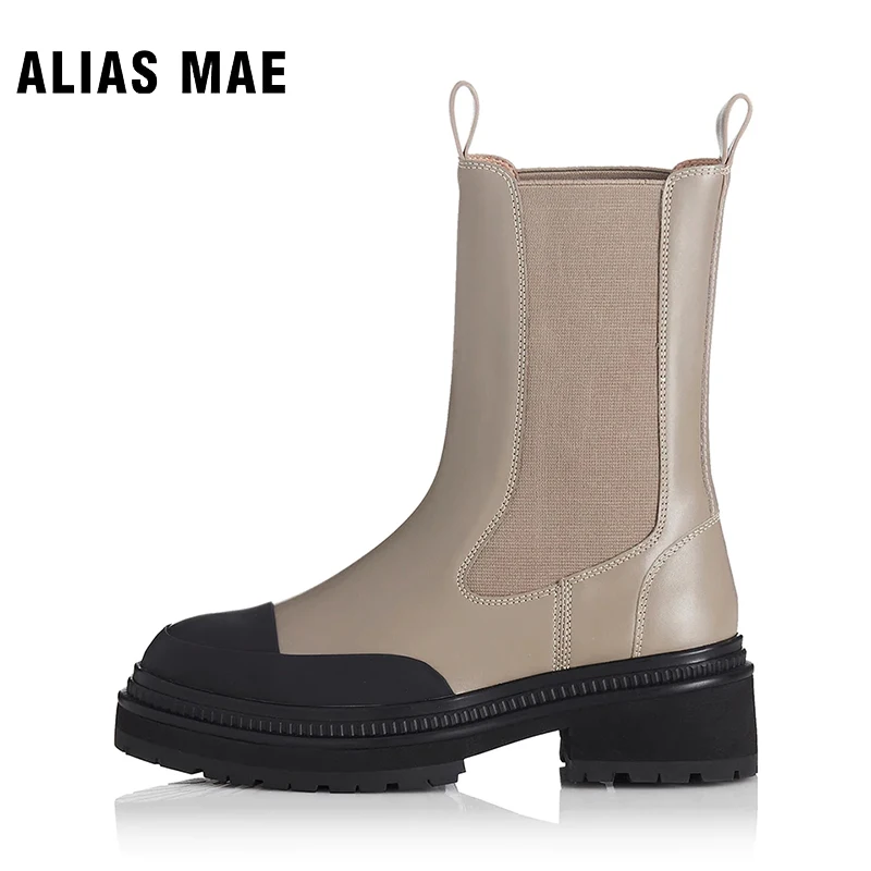 

ALIAS MAE ELECTRA Thick Heel Leather Round Head Platform Winter Women's High Top Casual Chelsea Boots Luxury Brand Logo