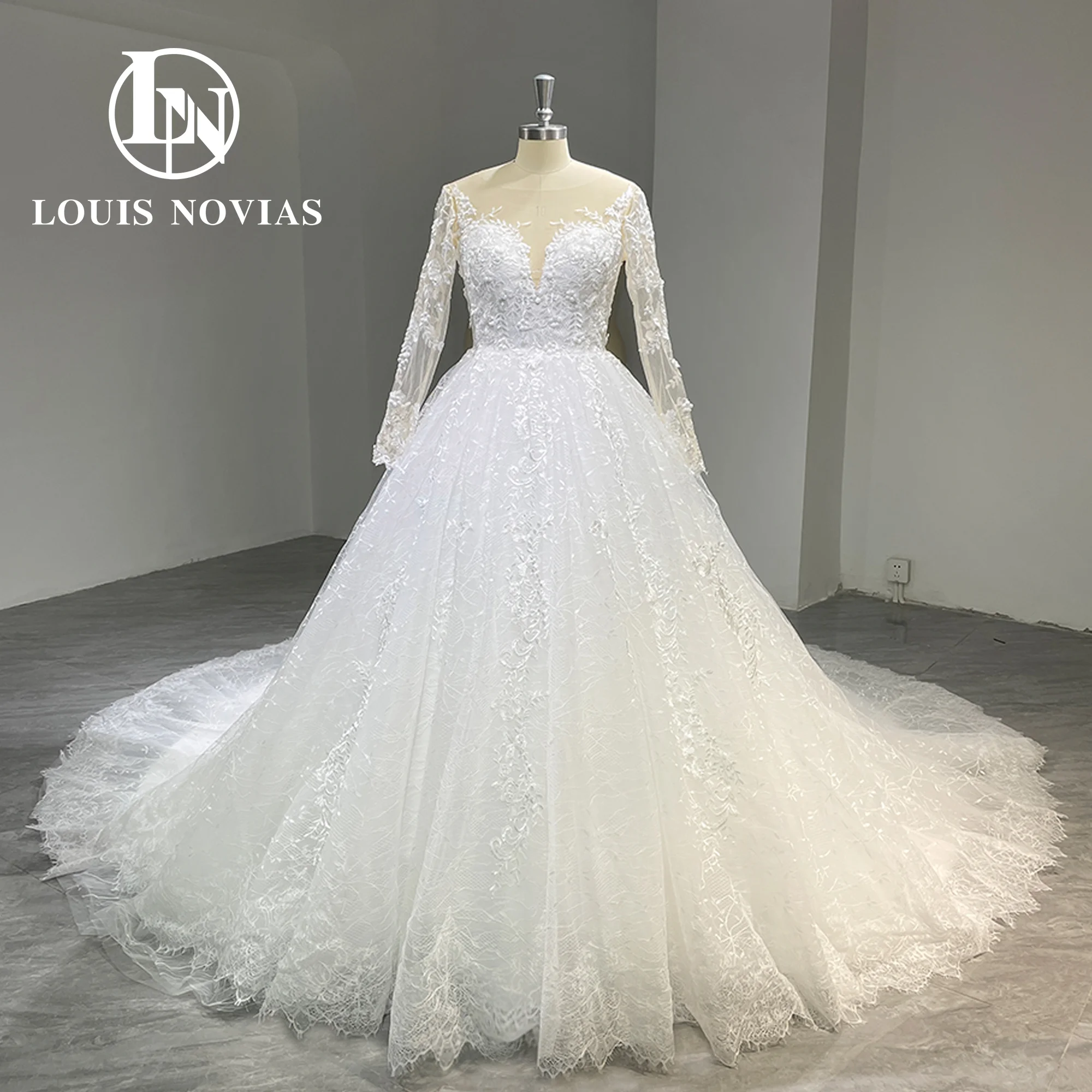 

LOUIS NOVIAS Long Sleeve Wedding Dress 2024 Ball Gown Sweetheart Beading Embroidery Real Photo Wedding Gown Vestidos De Novia