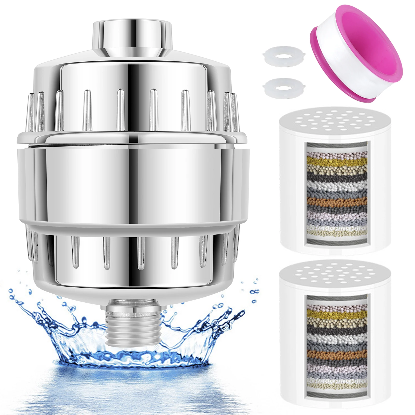 

Shower Water Filter Plastic Shower Head Hard Water Filter with 2 Replaceable Cartridges Safe Water Softener Filter Reduce