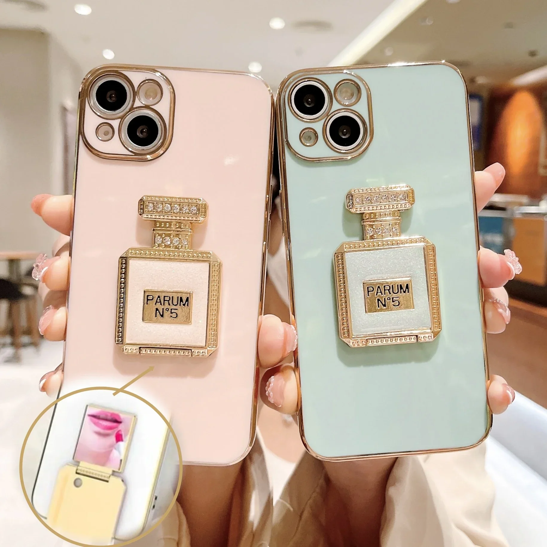 

Bling Perfume Holder Phone Case For iphone 15 14 12 Pro Max MiNi 11 13 Pro X XS XR 7 8 Plus SE Bracket Plating Cover
