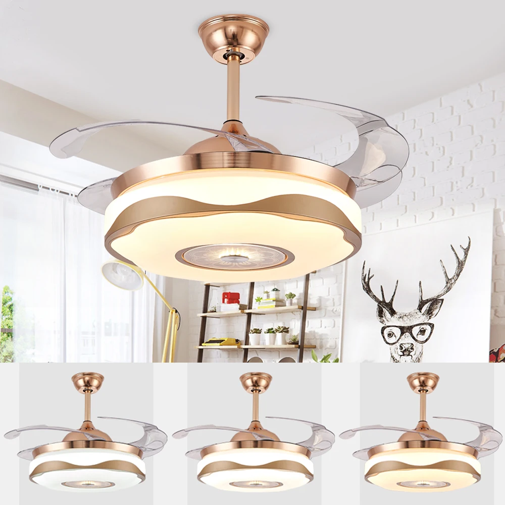 

42 inch 70W Ceiling Fans With Light Indoor Decorative Invisible Fan LED Chandelier Remote Control w/ Night Light Function