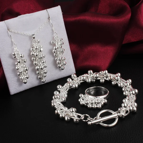 925 Sterling Silver Fine Grape Beads Pendant Jewelry Set Earrings Bracelet Rings Necklaces for Women Fashion Wedding Party
925 Sterling Silver Fine Grape Beads Pendant Jewelry Set Earrings Bracelet Rings Necklaces for Women Fashion Wedding Party