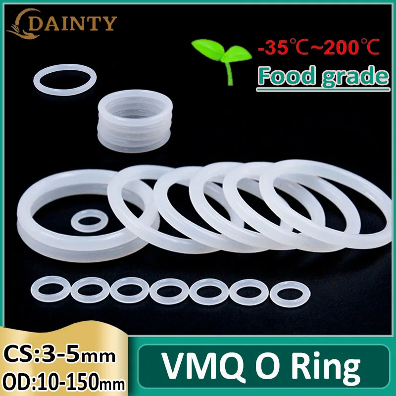 

CS 3/3/3/4/5 мм OD 3 ~ 150 мм пищевые силиконовые уплотнительные кольца, белые резиновые уплотнительные прокладки VMQ, уплотнительное кольцо, водонепроницаемые 1/2/4/5/10 шт.