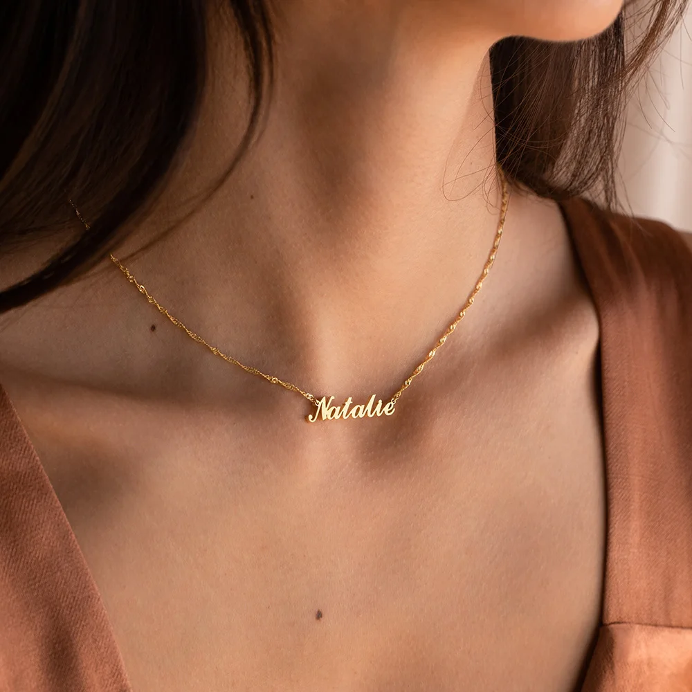 

Customized Name Necklace for Women Gold Stainless Steel Jewelry Personalised Nameplate Pendant Cross Chain Choker Christmas Gift