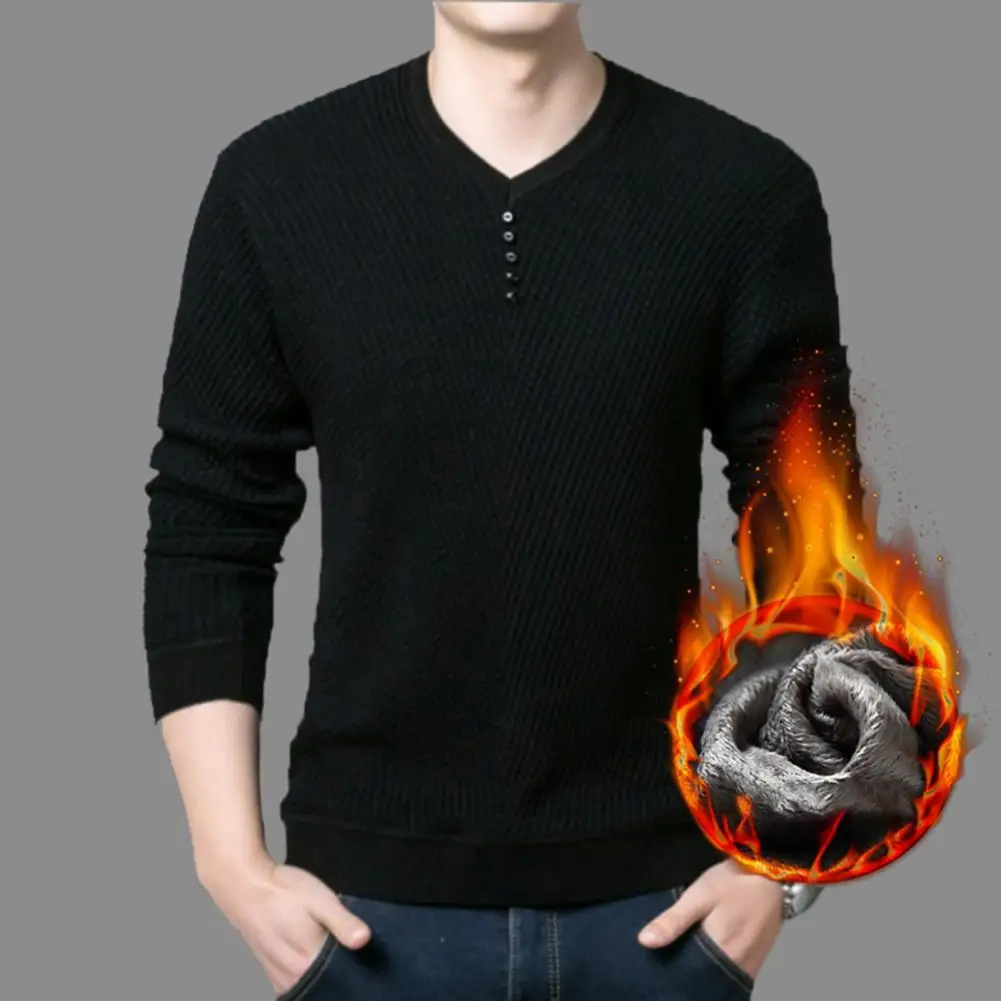 Button Decoration Men Sweater Men Solid Color Sweater Stylish Men's V-neck Knitwear Warm Fleece Lining Button Decor for Autumn
Button Decoration Men Sweater Men Solid Color Sweater Stylish Men's V-neck Knitwear Warm Fleece Lining Button Decor for Autumn