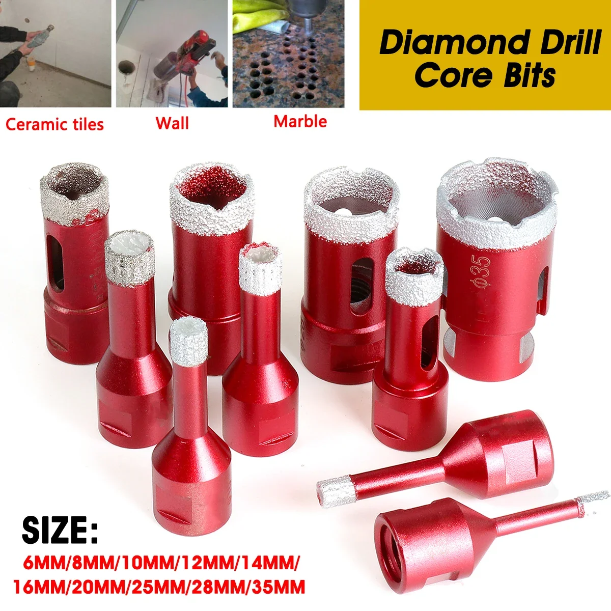 

6mm-68mm Diamond Vacuum Brazed Dry Drilling Core Bits M14 Thread Crown Porcelain Ceramic Tile Drill Bits Granite Marble Hole Saw