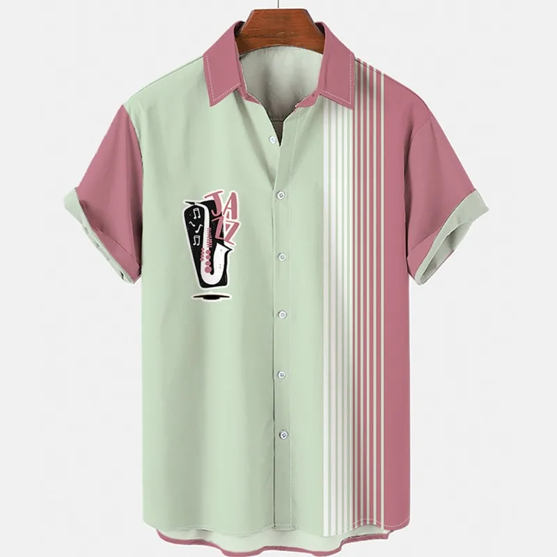 Summer Men's Lapel Single Breasted Button Cardigan Geometric Pattern Stripe Printed Short Sleeved Shirt T-shirt Fashion Tops
Summer Men's Lapel Single Breasted Button Cardigan Geometric Pattern Stripe Printed Short Sleeved Shirt T-shirt Fashion Tops