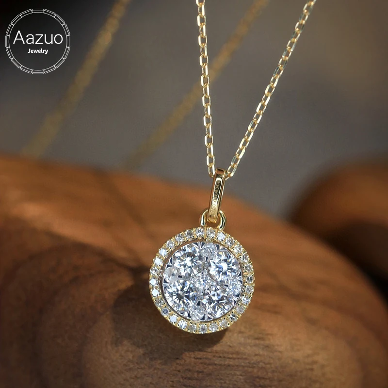 

Aazuo Luxury Jewelry 100% Real 18K Yellow Gold Real Diamonds 0.45ct Classic Round Necklace gifted for Women Party Au750