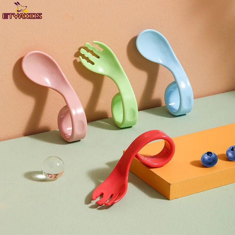 

Hot Sale Baby Children Spoon Fork Set Soft Bendable Silicone Scoop Fork Kit Tableware Toddler Training Feeding Cutlery Utensils