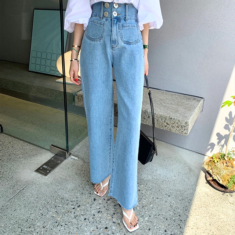 

Blue Tassel Wide Leg Jeans Women Streetwear 2023 High Waisted Chic Soft Denim Ladies Pants Pocket Korean Fashion Boyfriend Jean