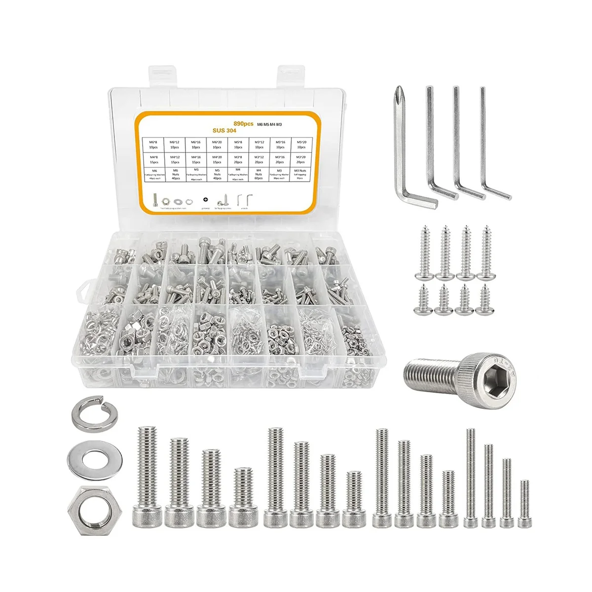 890Pcs M3-M6 Screw Assortment, Bolts and Nuts Kit, Socket Head Cap Screws Hex Head Screws Assortment Set
890Pcs M3-M6 Screw Assortment, Bolts and Nuts Kit, Socket Head Cap Screws Hex Head Screws Assortment Set