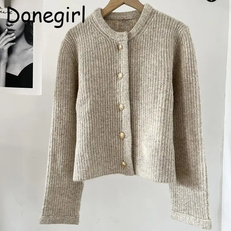 

Donegirl 2024 Autumn Winter New Fashion Women Single-breasted Knitted Sweater Short Coat Simple Casual Commute Cardigans Female