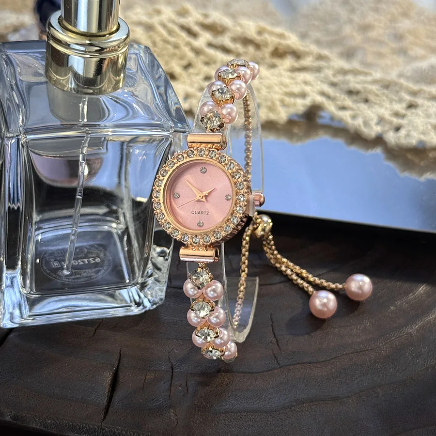 Double-Row Pearl Diamond-Encrusted Pull Rope Bracelet Women's Quartz Watch Romantic SweetStyle Fashion Luxury Niche Wristwatch Double-Row Pearl Diamond-Encrusted Pull Rope Bracelet Women's Quartz Watch Romantic SweetStyle Fashion Luxury Niche Wristwatch