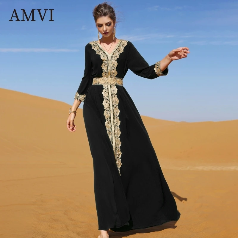 Black Embroidered Dresses Fashion New Gown Muslim Lace Dress Elegant Long Skirts Vintage Robe Middle East Dresses Women's Dress
Black Embroidered Dresses Fashion New Gown Muslim Lace Dress Elegant Long Skirts Vintage Robe Middle East Dresses Women's Dress
