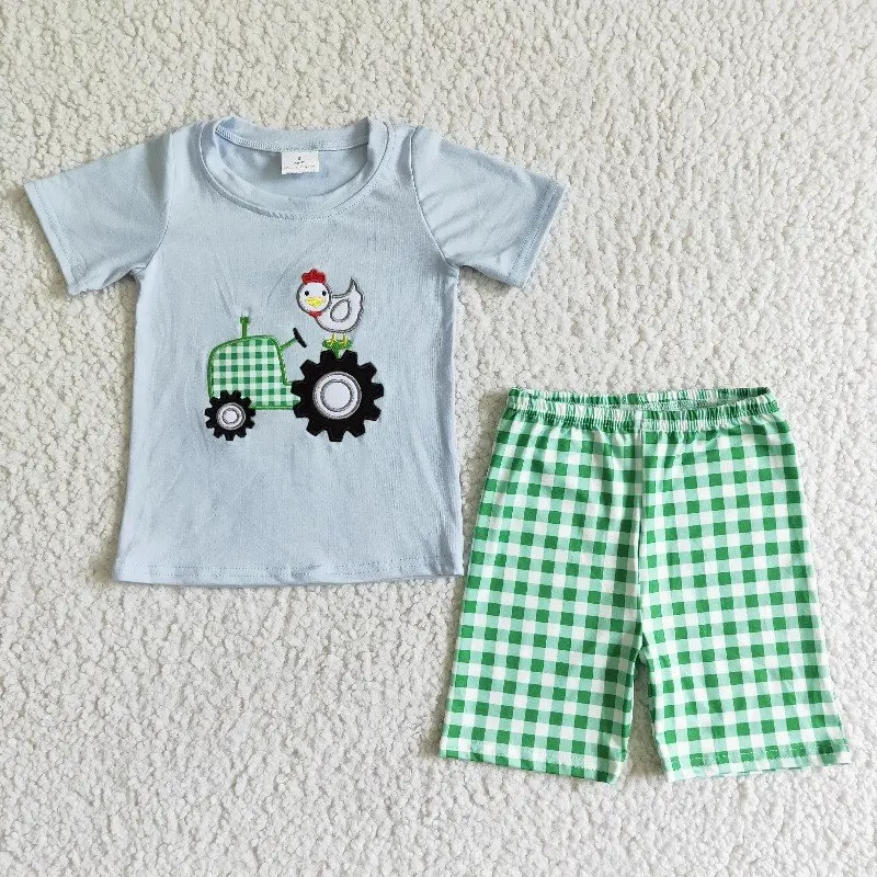 Baby Boy Summer Embroidery Clothes Toddler Tractor Chick Shirt Top Children Green Plaid Shorts Kids Wholesale Infant Outfit Set
Baby Boy Summer Embroidery Clothes Toddler Tractor Chick Shirt Top Children Green Plaid Shorts Kids Wholesale Infant Outfit Set