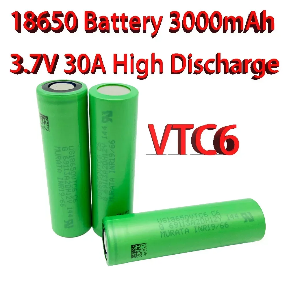 

VTC6 18650 3000mAh Battery 3.7V30A High Discharge 18650 Rechargeable Batteries for US18650VTC6 Flashlight Tools Battery