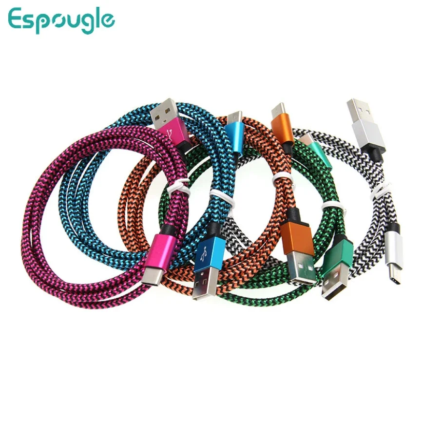 

300pcs 1M 2M 3M Braided Micro USB Charger Sync Data Cord Type C Charging Cable for IPhone Samsung Sony Xiaomi Phone Charge Wire