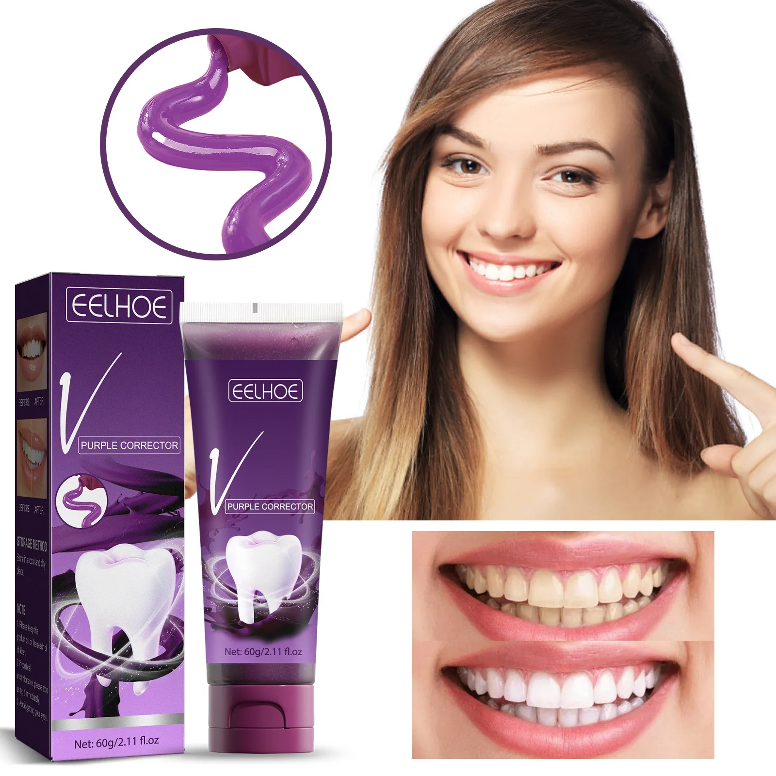 

Adult Purple Whitening Toothpaste Yellow Stains Tartar Remove Teeth Whitener Oral Cleaning Tools Dental Brightening Tooth Paste