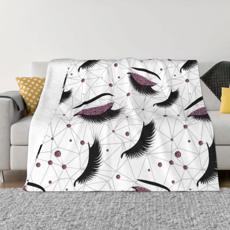 

Eyelash Eyes Blankets Warm Flannel Burgundy Lashes Seamless Pattern With Glitter Effect Throw Blanket for Bedroom Bedspreads