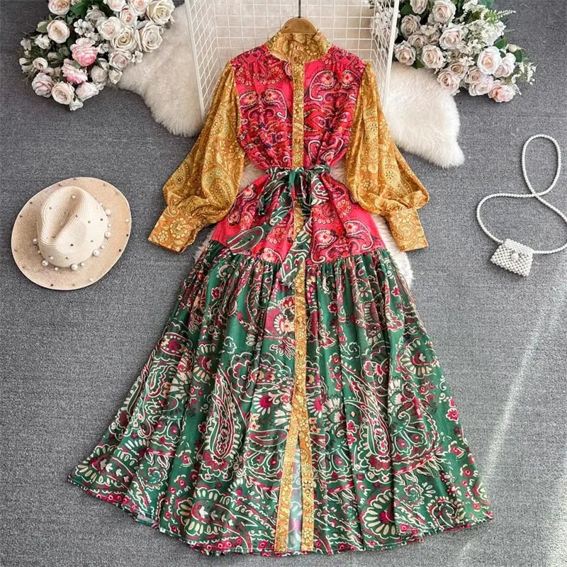 Vintage Ethnic Style Dess Women Elegant Luxury Stand Neck Slim Single Breasted Printed Maxi Dress Long Sleeve Female Robe z3885
Vintage Ethnic Style Dess Women Elegant Luxury Stand Neck Slim Single Breasted Printed Maxi Dress Long Sleeve Female Robe z3885