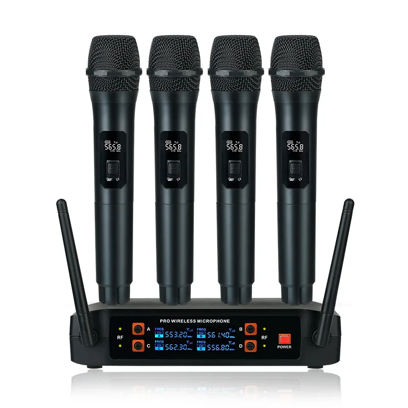

Professional VHF Wireless Microphone System 4 Channel Handheld Karaoke Microphone for Home Party Church Event TV Speaker