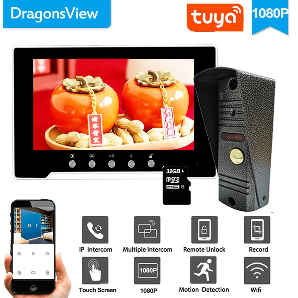 

Dragonsview 7" Tuya 1080p Video Door Phone System Wifi Wireless Home Intercom Outdoor Doorbell Camera Record Motion Detection