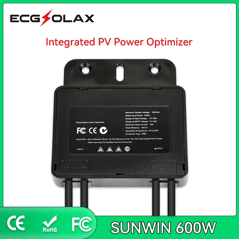 

ECGSOLAX Integrated PV Power Optimizer MPPT 60V 600W Input IP67 Real-time Solar Panel Monitoring Voltage-Limiting Anti-Hotspot