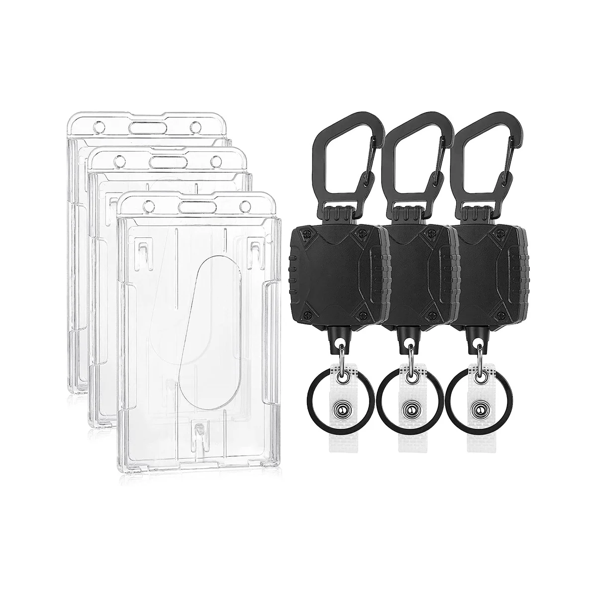3Pack Vertical 2-Card Badge Holder and Heavy Duty Retractable Keychain Badge Reel, Hard Plastic ID Badge Holders
3Pack Vertical 2-Card Badge Holder and Heavy Duty Retractable Keychain Badge Reel, Hard Plastic ID Badge Holders