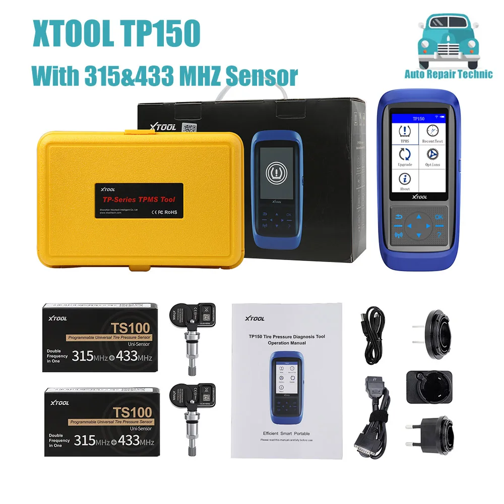 Инструмент для диагностики давления в шинах XTOOL TP150 с программатором TS100 TPMS работает на 315 МГц и 433 МГц датчиках триггера/переучёта/активности 
Инструмент для диагностики давления в шинах XTOOL TP150 с программатором TS100 TPMS работает на 315 МГц и 433 МГц датчиках триггера/переучёта/активности