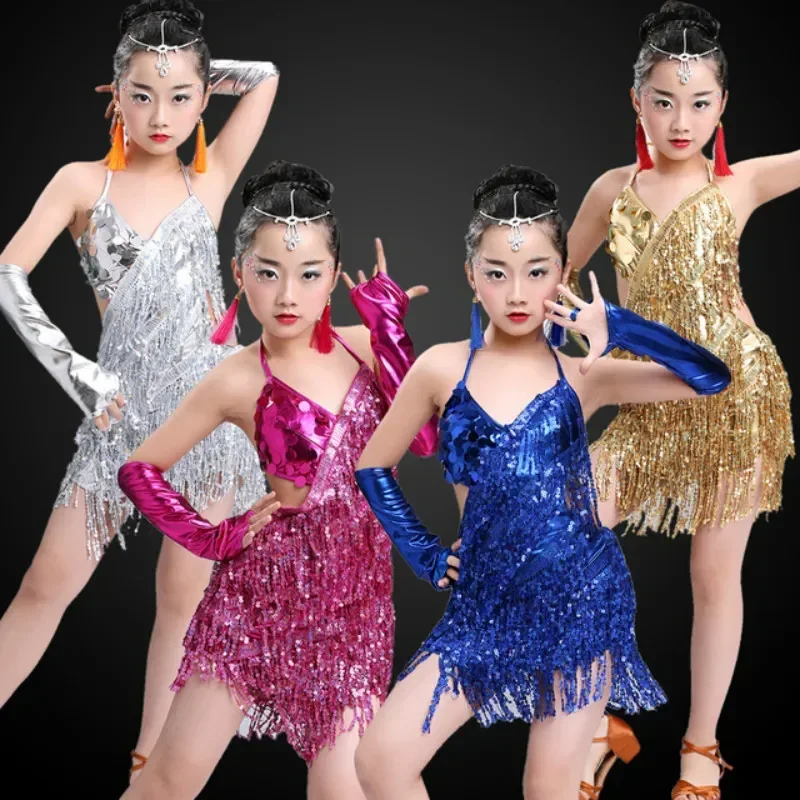 

Children's Latin dance dress costume girls group competition practice clothes sequin costumes ballroom dance competition dresses